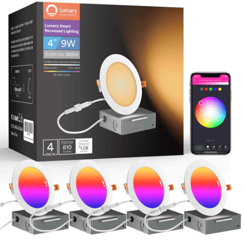 1LEDS™ 4”inch (4)pack, color-changing Smart recessed L.E.D Siri, Google, Alexa